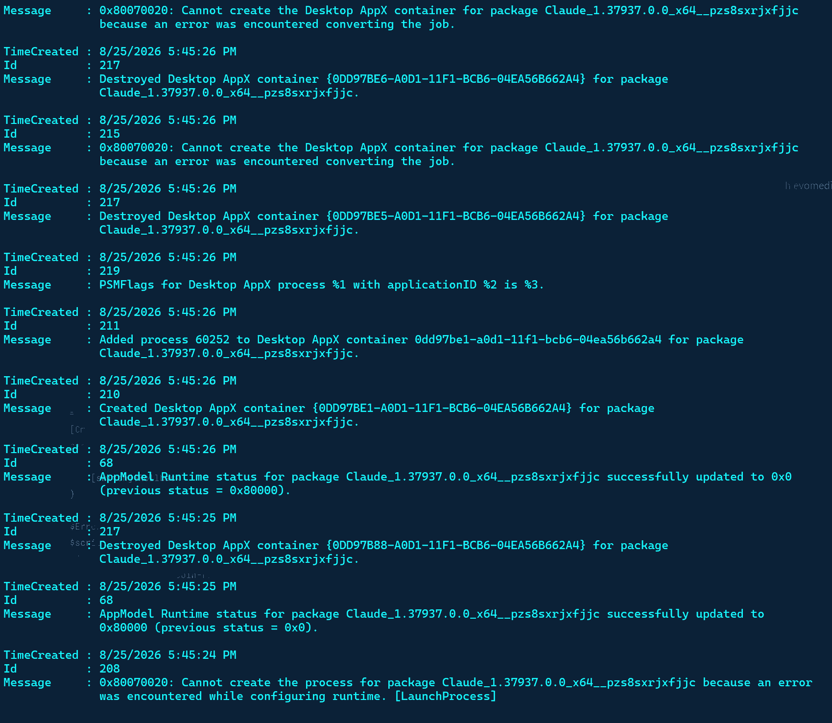 AppModel-Runtime: one container created, the next two fail.