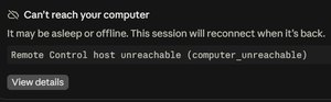 Error banner: Can't reach your computer — Remote Control host unreachable (computer_unreachable)